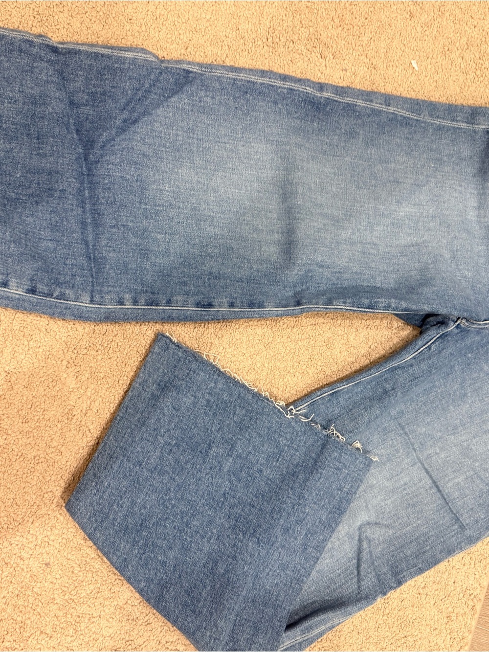 PAIGE Medium Blue Cropped Frayed Hem Jeans